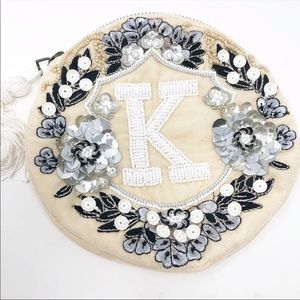 Anthropologie monogram K beaded clutch